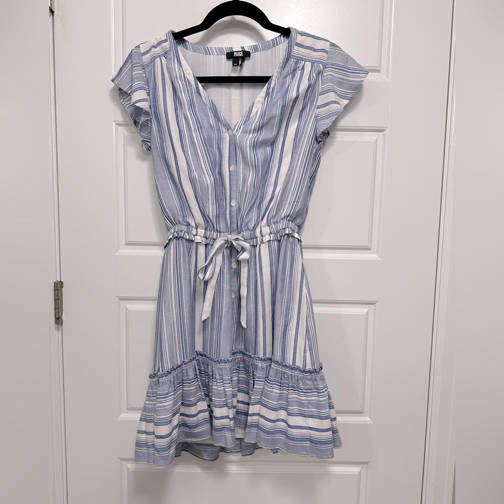 Women’s Paige Mini Dress, blue & white stripes.